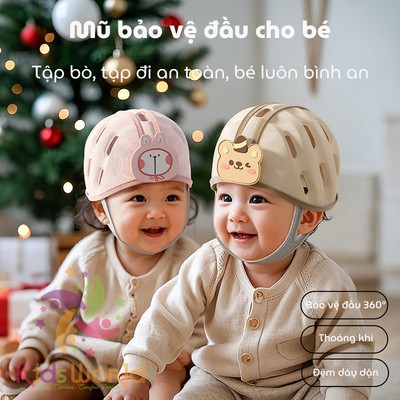 Mũ bảo vệ đầu chống va đập cho bé tập bò, tập đi KidsWorld M11 bảo vệ đầu toàn diện 360° siêu nhẹ