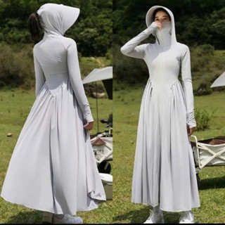 Áo Chống Nắng Toàn Thân Nữ 2 LỚP Dáng Dài chiết eo tôn dáng Có Mũ Rộng Vành Chống Tia UV Chất Thun Lạnh Mềm Mịn