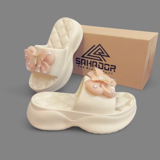 Dép bánh mì nữ quai ngang đế cao 5cm Sticker Bướm dễ thương chất liệu EVA siêu êm chân bền đẹp D7774