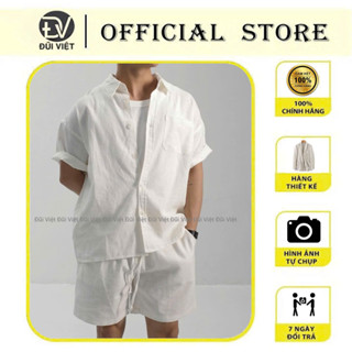  Set bộ Linen đi biển cho nam gồm áo sơ mi nam ngắn tay mix quần short chất liệu sợi Linen tự nhiên cao cấp mềm mát 
