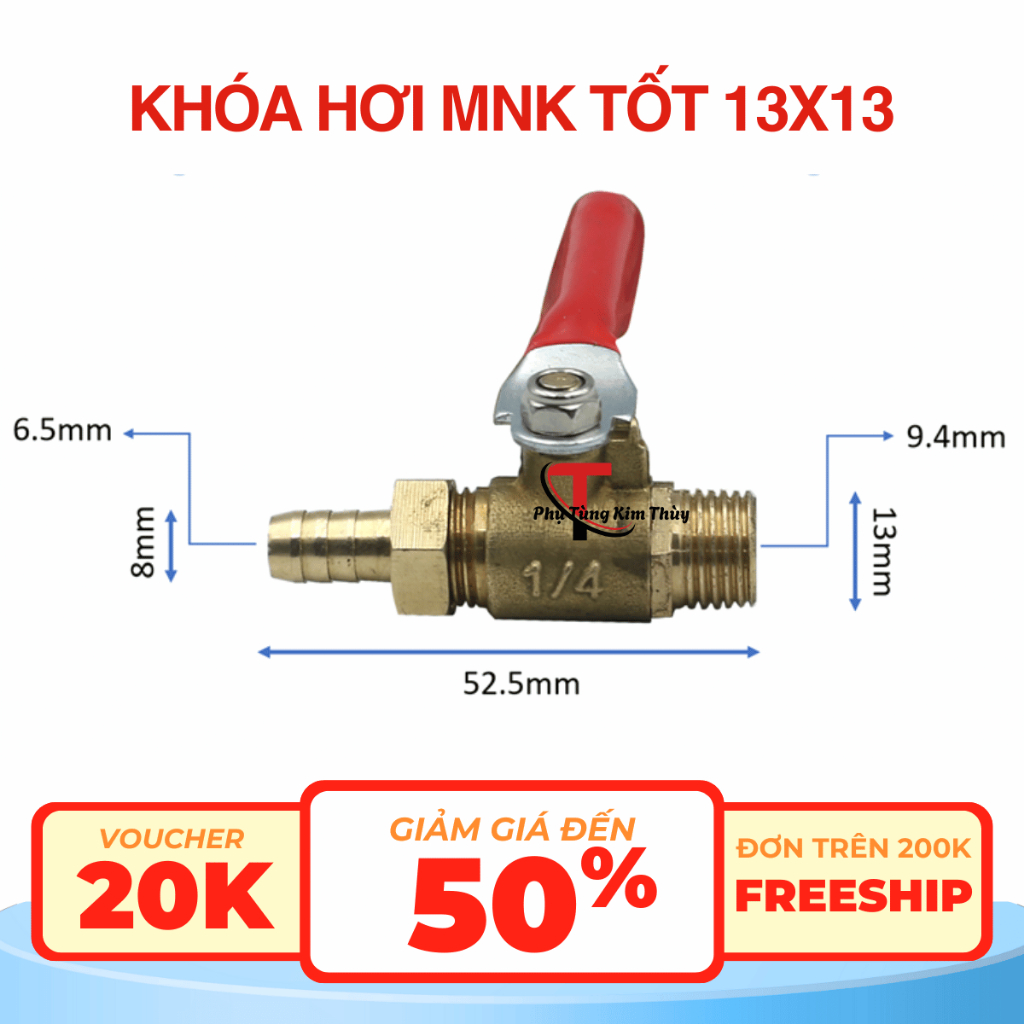 Khóa hơi/ van gạt máy nén khí 13x13 xịn