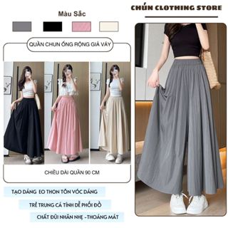 Quần Ống Suông Giả Váy Nữ Cạp Chun Túi Chéo Lưng Cao Chất Đũi Nhăn Quần Ống Rộng Dáng Lửng BigSize