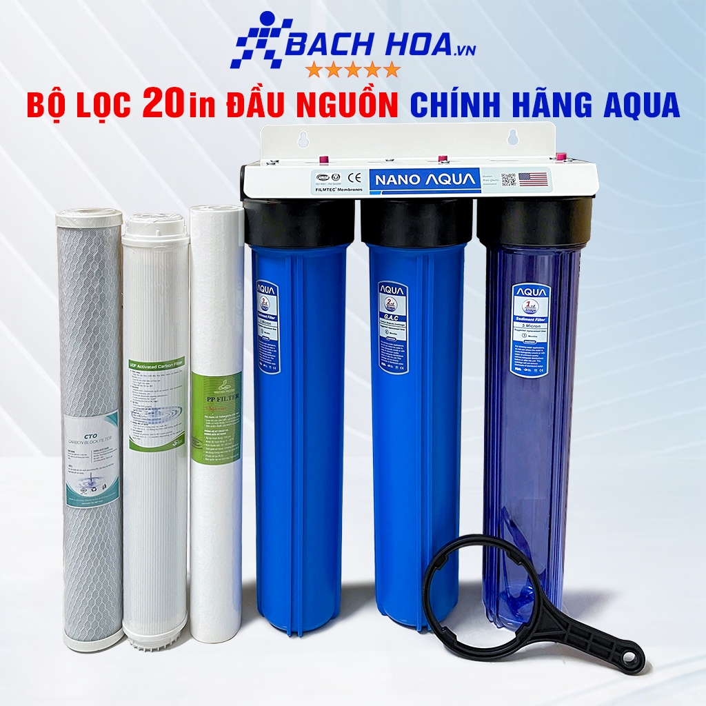 Bộ Lọc Nước Đầu Nguồn 3 cấp 20 in Chính Hãng AQUA giúp lọc nước sinh hoạt siêu sạch