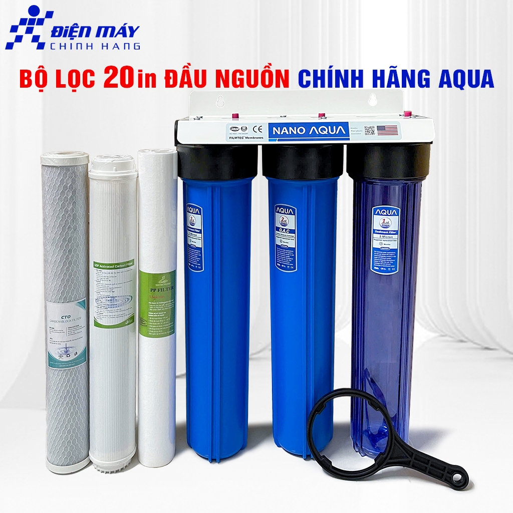 Bộ Lọc Nước Đầu Nguồn 3 cấp 20 inch Chính Hãng AQUA giúp lọc nước sinh hoạt siêu sạch