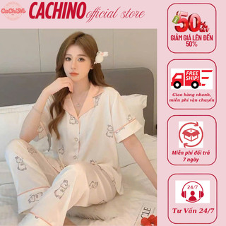 Bộ pyjama cộc dài hàng Quảng Châu cao cấp , họa tiết dễ thương lụa xước cao cấp