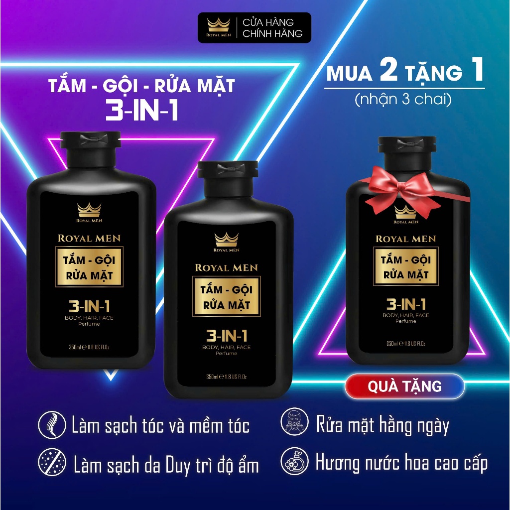 ( COMBO 2 Tặng 1 Nhận Về 3 Chai ) dầu gội sữa tắm nam giới 3 in 1 Royal Men  hương nước hoa cao cấp 350ml