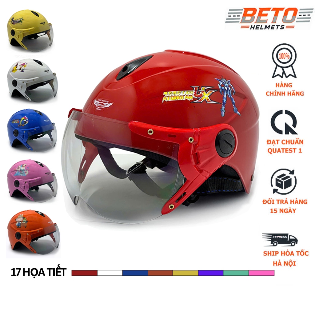  Mũ bảo hiểm cho bé BKtec BK14 chính hãng – Nón nửa đầu có kính chắn gió nhiều họa tiết cute đáng yêu cho trẻ 5–10 tuổi 