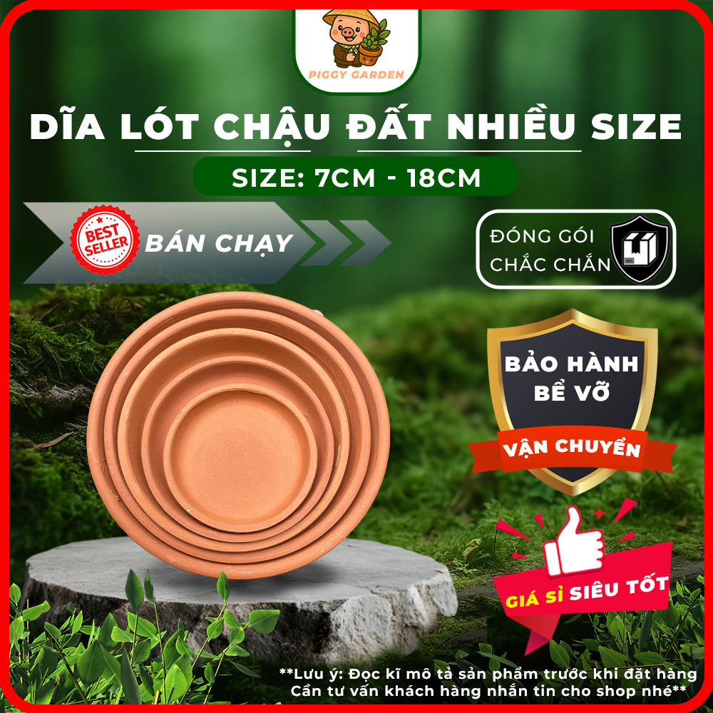 Dĩa lót chậu đất nung nhiều size (7cm - 18cm)