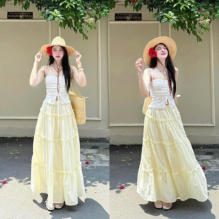 (Hàng L1 sẵn) Chân váy bèo tầng dáng dài 92cm mùa hè chất xô mềm DORY SKIRT