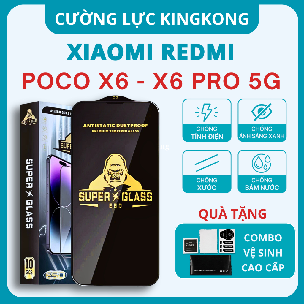 Kính cường lực Poco X6 5G, Poco X6 Pro 5G Kingkong full màn |Miếng dàn màn hình XIAOMI| unicase