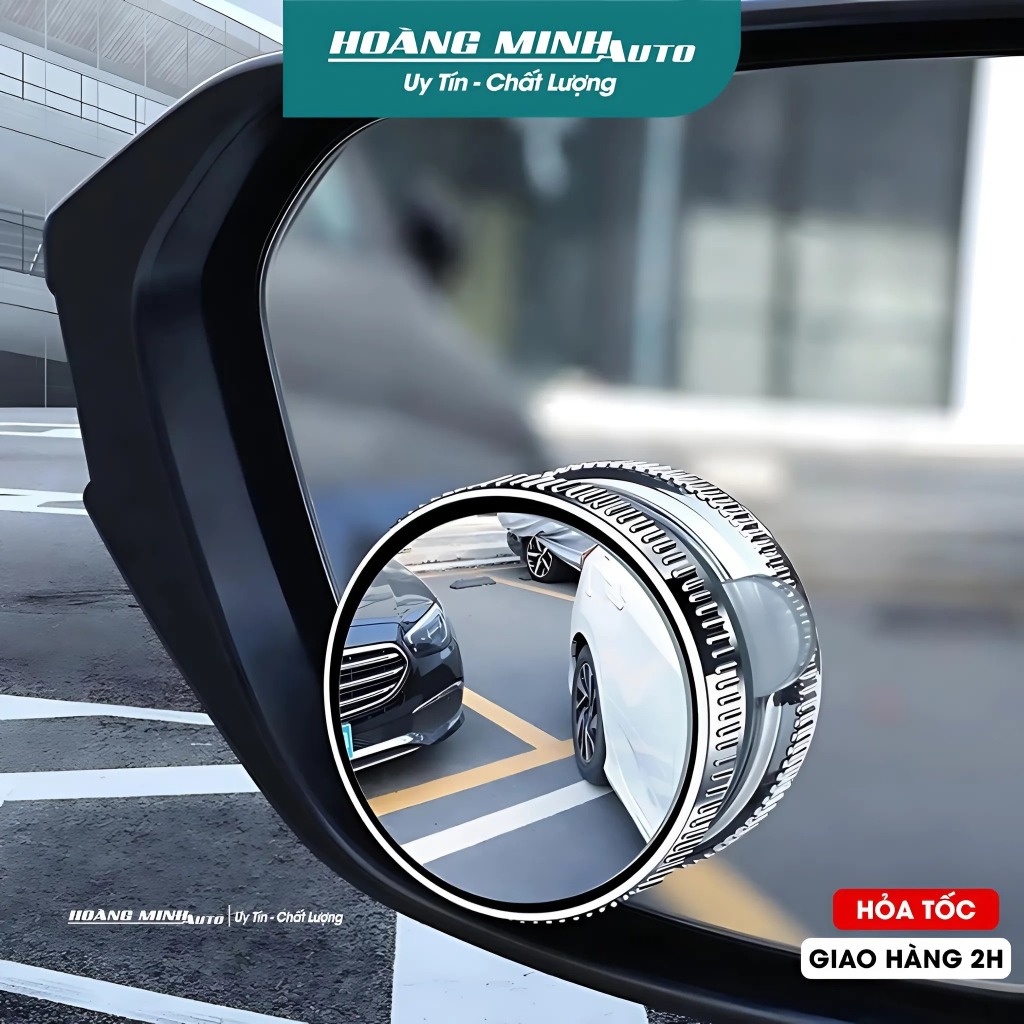 Bộ 2 gương cầu lồi đế hút chân không xoay 360 độ xóa điểm mù gắn kính Ô Tô