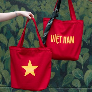 Túi tote canvas 2 mặt màu đỏ hình ngôi sao vàng cờ Việt Nam Holiday Vietnam