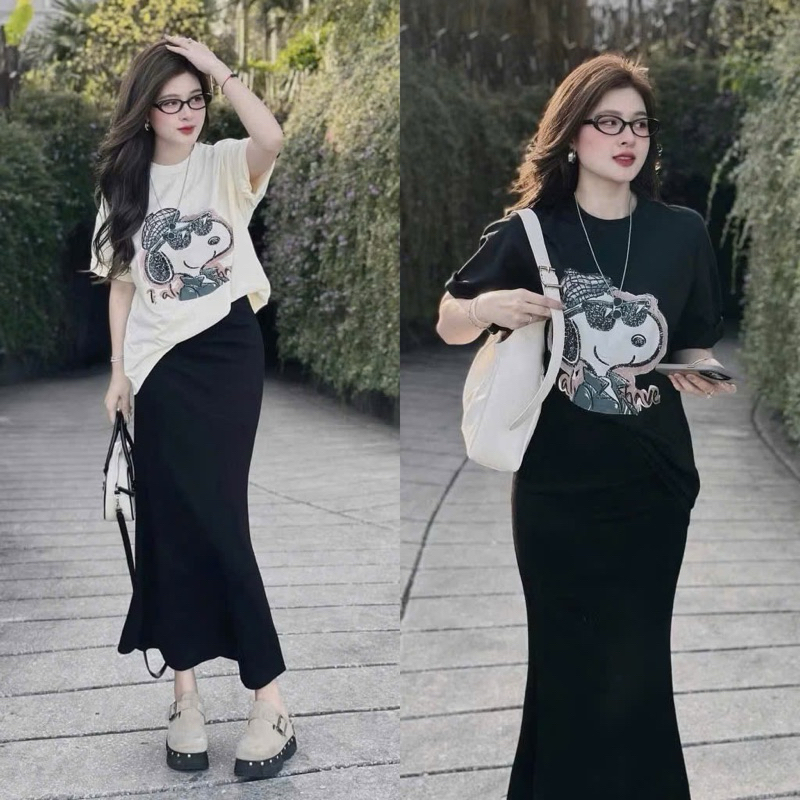 Bigsize Hiếu Hiếu Set áo thun kèm chân váy dài 55-120kg