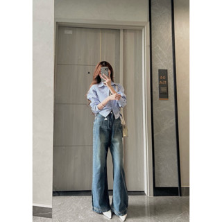  Áo sơ mi dài tay phối trắng rút dây eo Samhyewear Thời Trang Nữ 