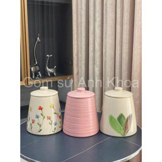 Hũ đựng gia vị, muối dưa cà, âu đựng mỡ hàng gốm sứ chuẩn Bát Tràng an toàn khi sử dụng hoạ tiết vẽ tay decor cực đẹp