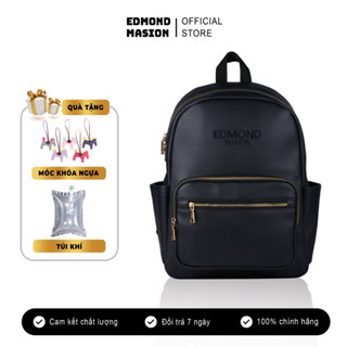Balo EDMOND MASION Basic Ss2024 đen tặng móc khoá ngựa chính hãng da cao cấp đi học size L MONOGRAM