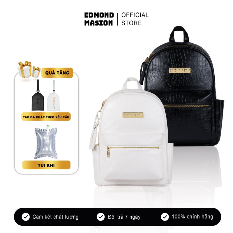 Balo da EDMOND MASION SIMON Croc cao cấp tặng tag da khắc theo yêu cầu đi học đi làm đựng laptop