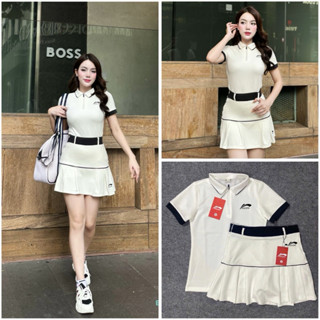 Bộ Quần Áo Thể Thao Nữ Anling Chân Váy Kèm Áo Cổ Trụ Logo Thêu Xịn Đẹp Chơi Pickleball, Cầu Lông, Tennis, Golf -Set CVM