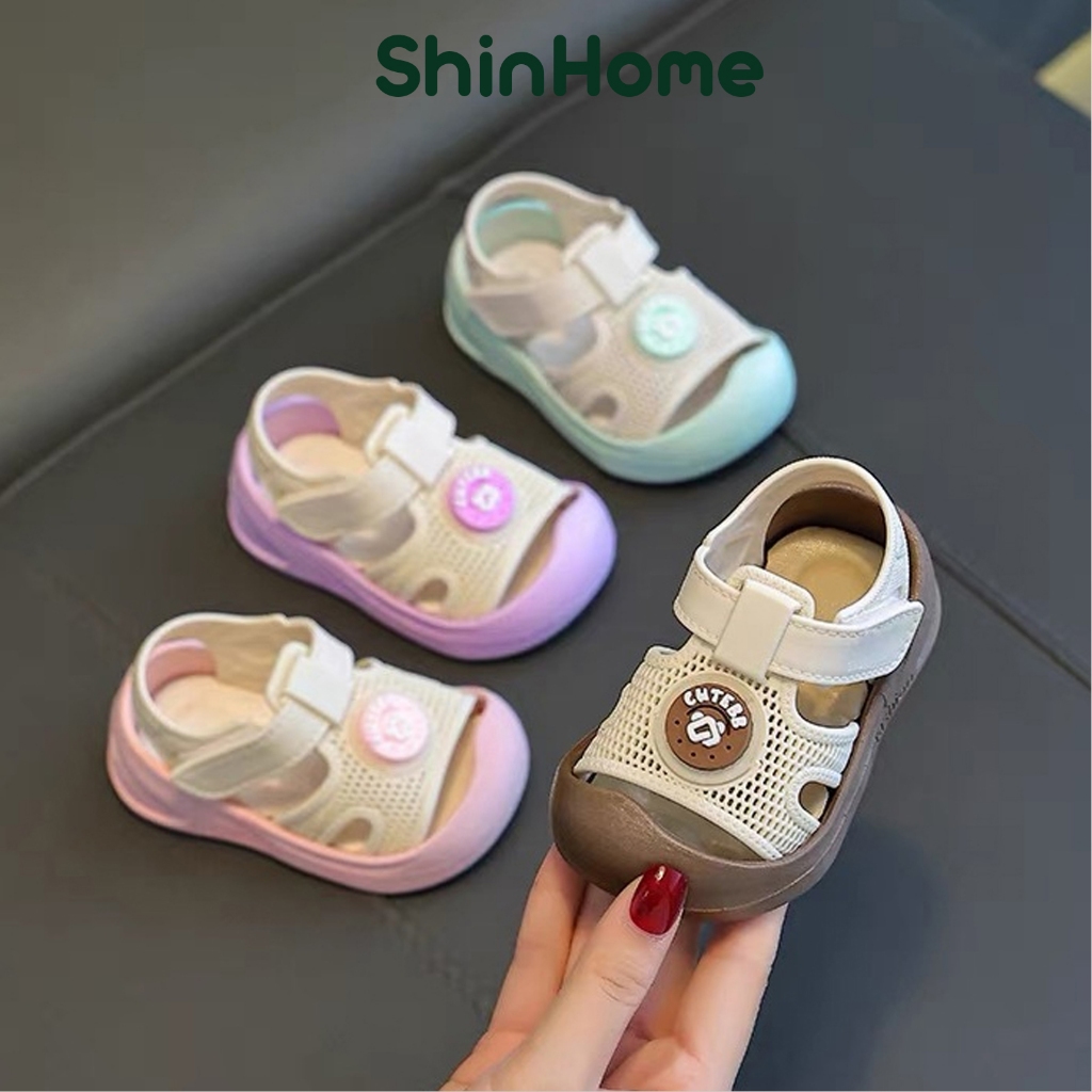  Dép rọ bít mũi phối lưới thoáng khí Cutebb cho bé trai bé gái 0-3 tuổi ShinHome 