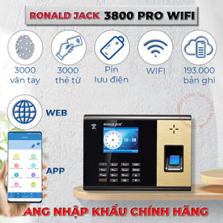 Máy Chấm Công Vân Tay Ronald Jack 3800 Pro Wifi - Quản Lý Online Cloud/App, Bảo Hành 1 Đổi 1
