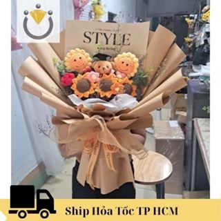 [HCM] Bó hoa len 60cm, hoa tốt nghiệp kèm gấu