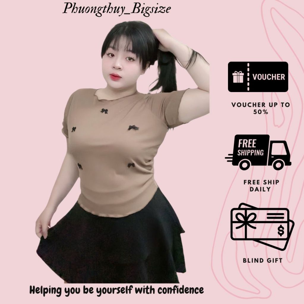 Áo Thun Nữ Basic Đính Nơ Bigsize (60-90kg) - A29