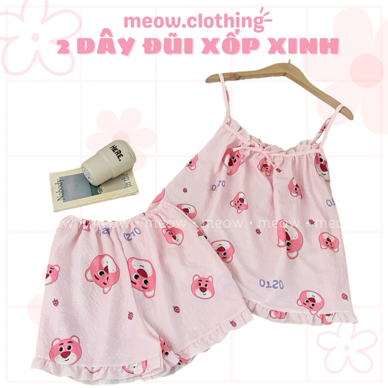 Đồ Mặc Nhà, Bộ Ngủ Nữ 2 Dây, Cánh Tiên Quần Đùi Đũi Xốp Mềm Freesize