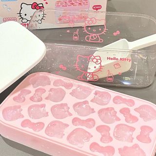   Set 4 Món  Khay Đá Hello Kitty 24 Ngăn Đáng Yêu Có Nắp Khuôn Làm Đá Làm Thạch Bằng Silicon Dẻo Dễ Thương 