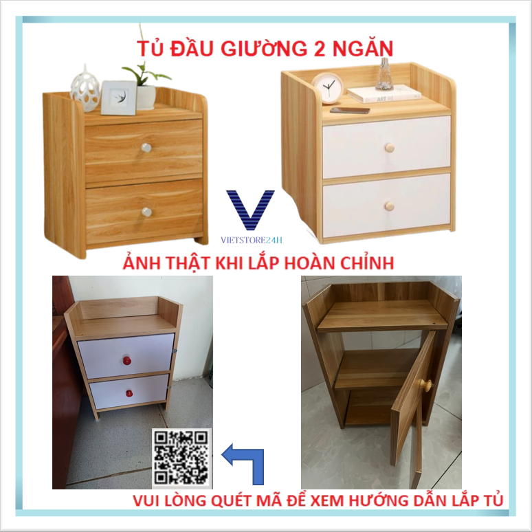 Kệ tủ gỗ đầu giường (loại 2 ngăn tủ)
