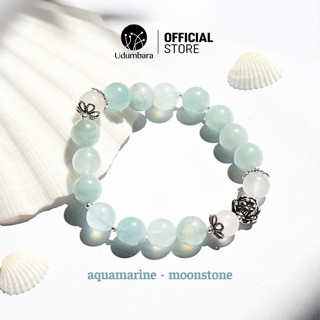 Vòng tay nữ đá aquamarine ngọc lam hải phối charm may mắn bình an nữ tính Udumbara quà tặng