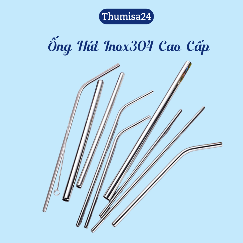 Ống hút inox 304, set 3 cây( cong, thẳng, cọ vệ sinh)