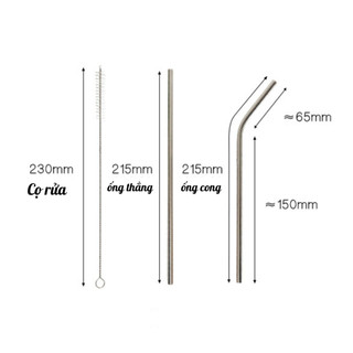 Ống hút inox 304, set 3 cây( cong, thẳng, cọ vệ sinh)