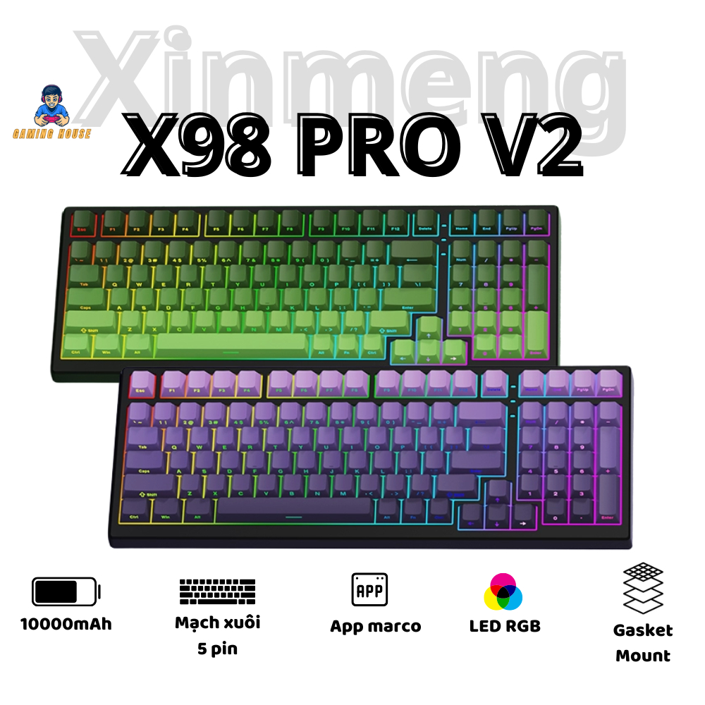 Bàn Phím Cơ Xinmeng X98 Pro Full Size Không Dây Bluetooth Led RGB - Mạch xuôi - App Marco - Phím PBT - Hotswap | BigBuy360 - bigbuy360.vn