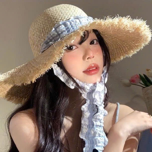 [Chất Đẹp] Mũ Cói đi Biển Viền Ren Vintage Phong Cách Hàn Quốc Nón Cói Đi Biển Nơ Ren Nhiều Màu Mu21