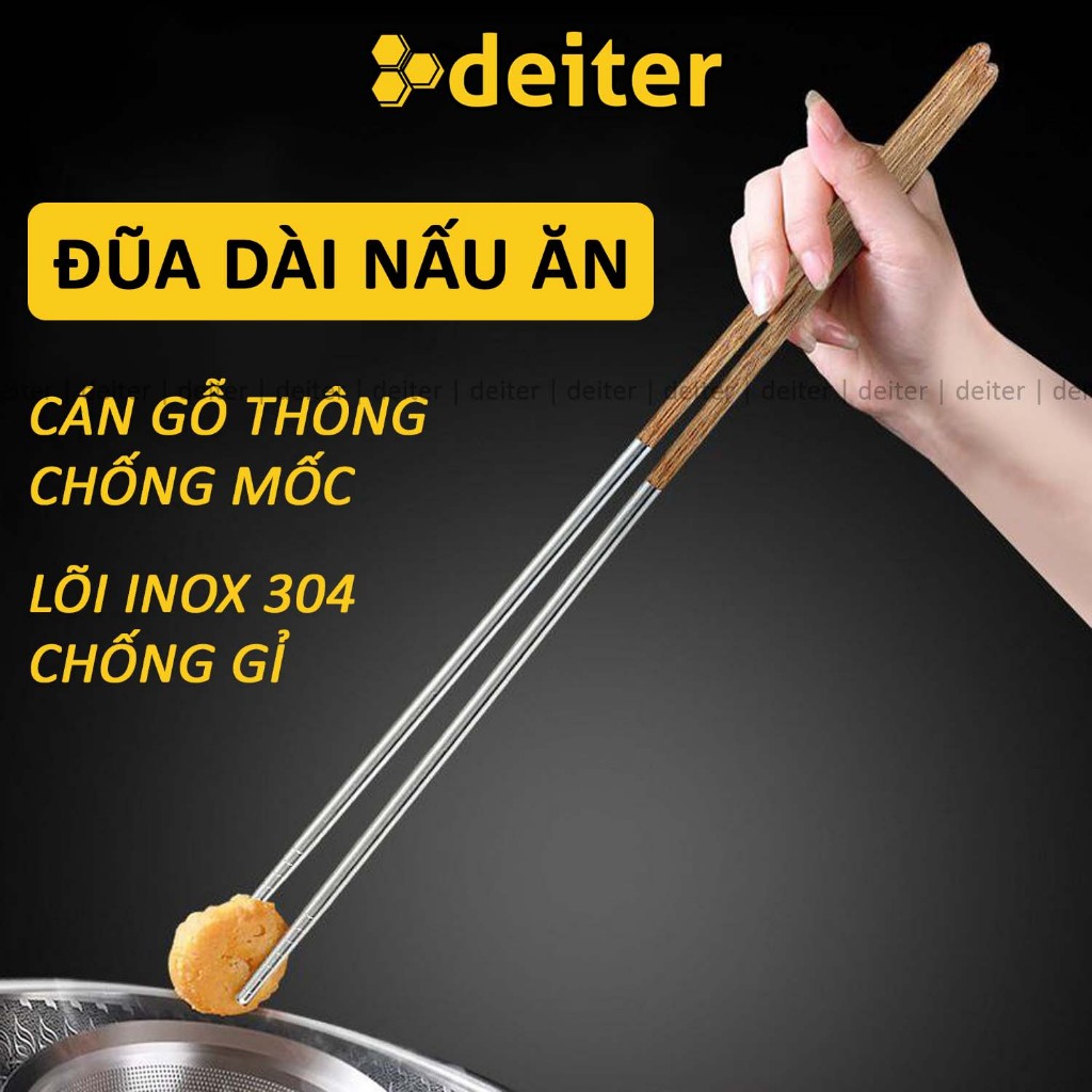 Đũa Nấu Ăn Dài Inox DEITER Cán Cầm Gỗ Thông Lõi Inox 304 Chống Han Gỉ Dài 38.5cm DT241000301