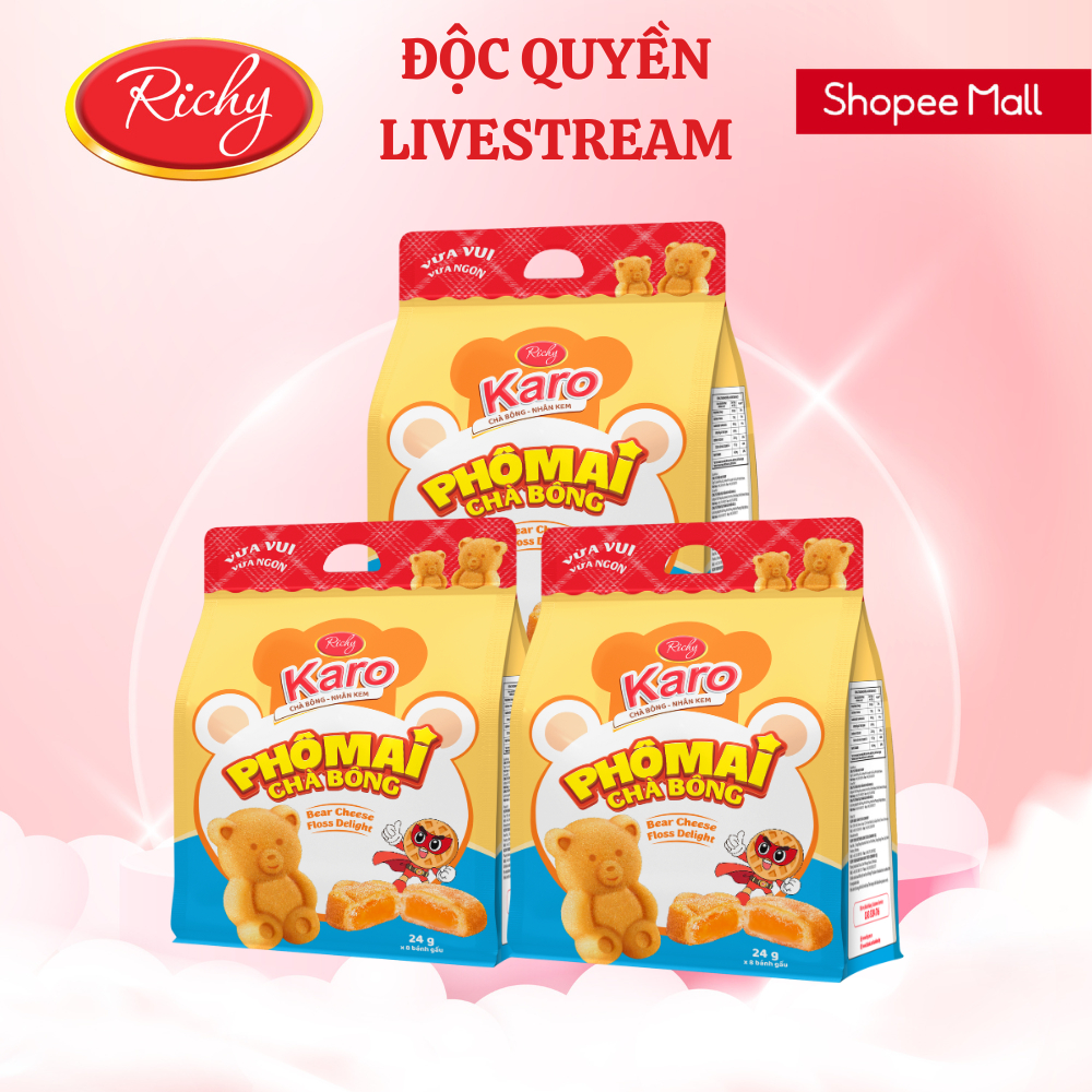 [ĐỘC QUYỀN LIVESTREAM] Combo 3-4 bịch bánh Richy Karo Gấu - Chà Bông Nhân Phô Mai