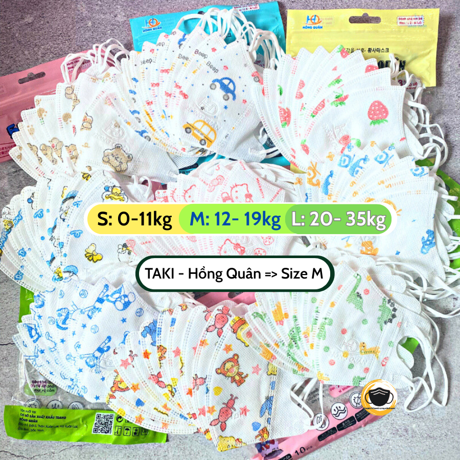 (sỉ thùng 100 cái 2-6 tuổi) khẩu trang 5d bé/ khẩu trang 5d kid Size M