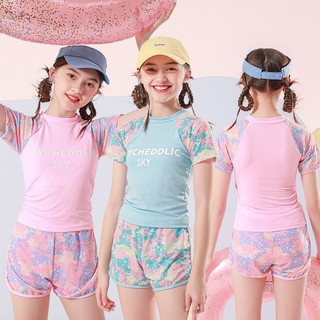 Bộ bơi bé gái tay ngắn quần đùi 2 lớp NANABU FASHION phối mầu thời trăng năng động chống tia UV co giãn nhanh khô