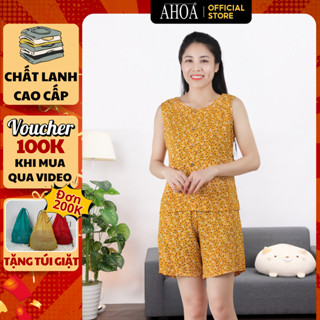 Đồ Bộ Nữ Vải Lanh Cổ Tròn Quần Đùi AHOA, Bộ Tole Cho Mẹ Hoa Nhí, Đồ Bộ Mặc Nhà VảI Lanh Nhật Hàng Loại 1 BL16