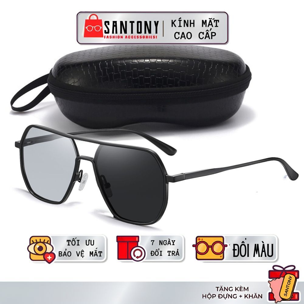 Kính phân cực đổi màu nam nữ gọng kim loại cool ngầu bảo vệ mắt khi ra nắng SANTONY 92HK3