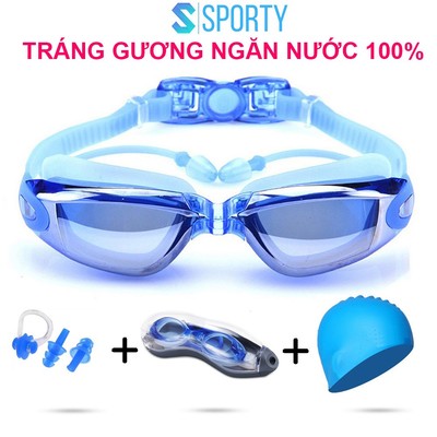 Kính bơi tráng gương SPORTY 1940 kèm bịt tai chống tia UV, bảo vệ mắt, tai dành cho nam và nữ