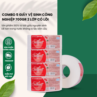 Combo 5 cuộn giấy vệ sinh công nghiệp Silkwell 700G 2 lớp, cuộn giấy vệ sinh to tiết kiệm chi phí hơn