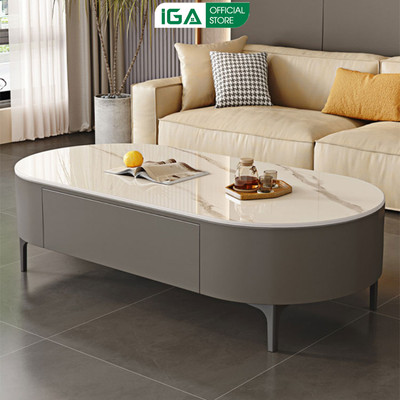 Bàn trà sofa phòng khách gỗ MDF vân đá bọc da phong cách sang trọng thương hiệu IGA - GP385