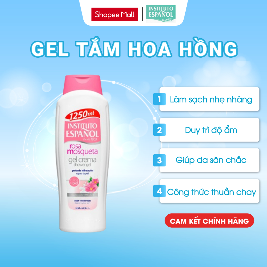 Sữa Tắm Hoa Hồng Instituto Espanol Rosa Mosqueta Shower - Làm Sạch, Dưỡng Da Mịn Màng 1250ml