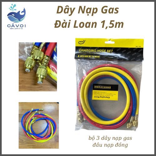 Bộ 3 Dây Đồng Hồ Đo Áp Suất Nạp Gas Lạnh R22 - R410 Dài 150cm/1.5m ( Đài Loan)  Dây Đo Nạp Gas NEK