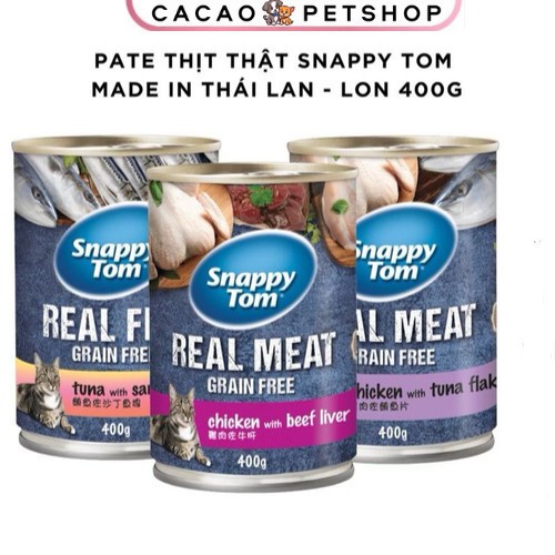 1 thùng 24 lon Pate Snappy Tom Lon 400g Real Fish & Real Meat - Cacao