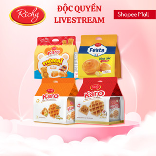 [ĐỘC QUYỀN LIVESTREAM] Combo 4 bịch Bánh tươi Richy Karo: sợi gà truyền thống, phô mai hoàng kim, gấu nhân phô mai