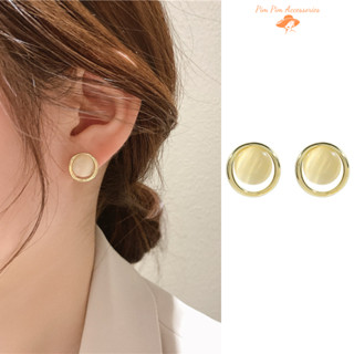 Bông tai nữ tròn mặt đá khuyên tai kiểu cá tính nhỏ gọn đẹp phụ kiện trang sức