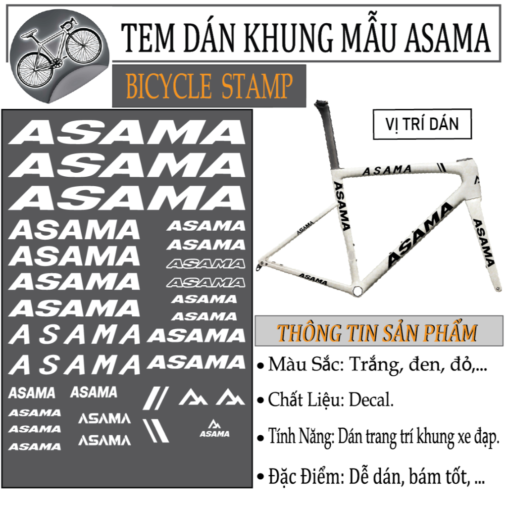 Tem Dán Trang Trí Khung Xe Đạp Mẫu ASAMA Leo Núi Decal Cao Cấp Chống Nước Bám Chắc Chắn