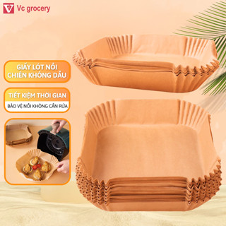  Giấy Lót Nồi Chiên Không Dầu Lò Vi Sóng Set 50 Miếng Vuông Khay Giấy Nến Vàng Đựng Thực Phẩm Chống Dính Nồi 